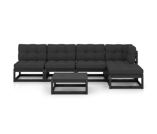Juego de muebles de jardín 6 pzas y cojines madera pino maciza