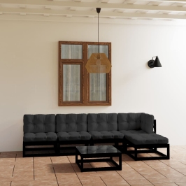 Juego de muebles de jardín 6 pzas y cojines madera pino maciza