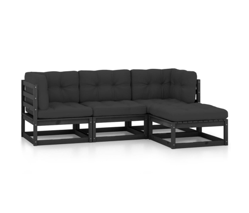 Juego de muebles de jardín 4 pzas y cojines madera pino maciza