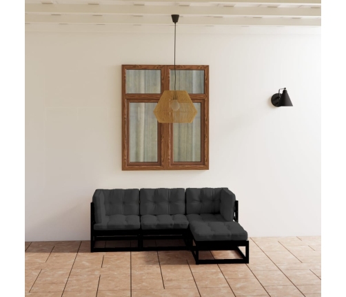 Juego de muebles de jardín 4 pzas y cojines madera pino maciza