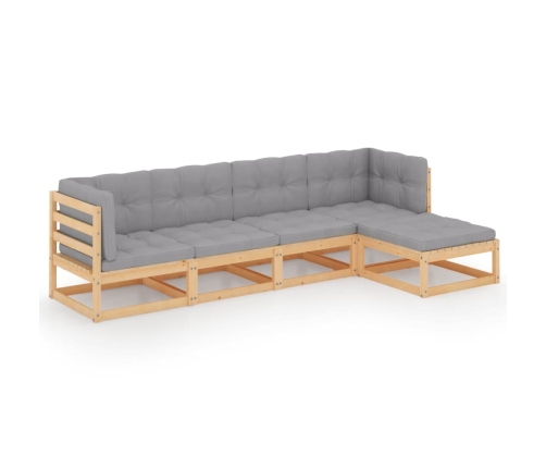 Juego de muebles de jardín 5 pzas y cojines madera pino maciza