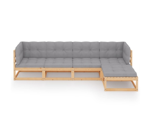 Juego de muebles de jardín 5 pzas y cojines madera pino maciza