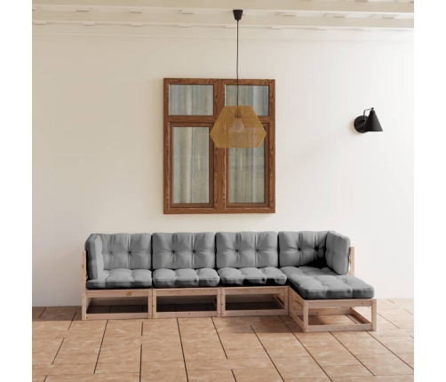 Juego de muebles de jardín 5 pzas y cojines madera pino maciza