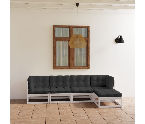 Juego de muebles de jardín 5 pzas y cojines madera pino maciza