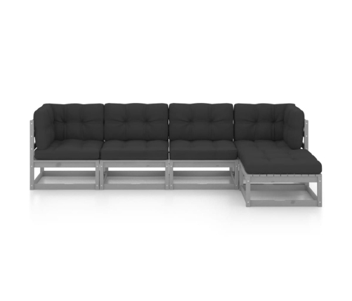 Juego de muebles de jardín 5 pzas y cojines madera pino maciza