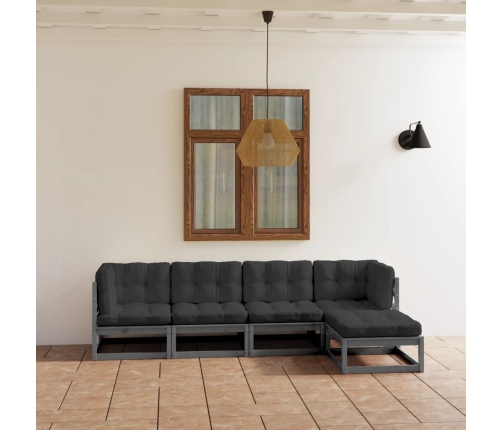 Juego de muebles de jardín 5 pzas y cojines madera pino maciza