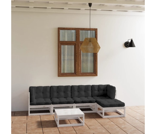 Muebles de jardín 6 piezas con cojines de madera de pino maciza