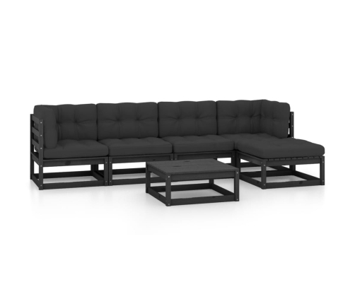 Juego de muebles de jardín 6 pzas y cojines madera pino maciza