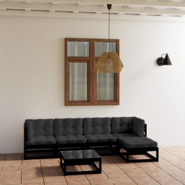 Juego de muebles de jardín 6 pzas y cojines madera pino maciza