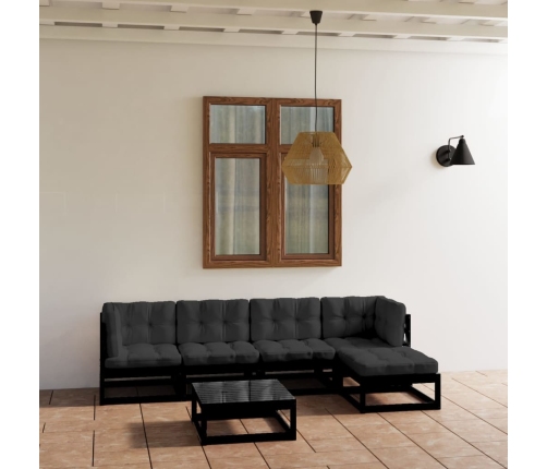 Juego de muebles de jardín 6 pzas y cojines madera pino maciza