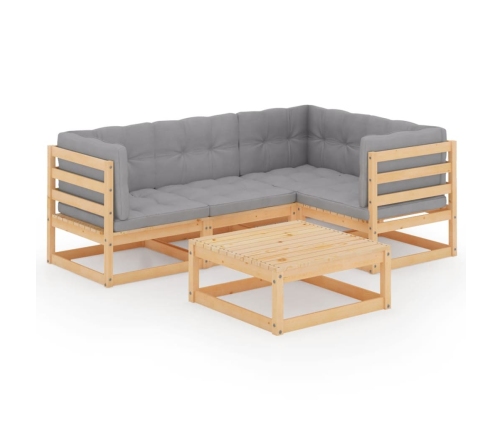 Juego de muebles de jardín 5 pzas y cojines madera pino maciza