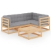 Juego de muebles de jardín 5 pzas y cojines madera pino maciza