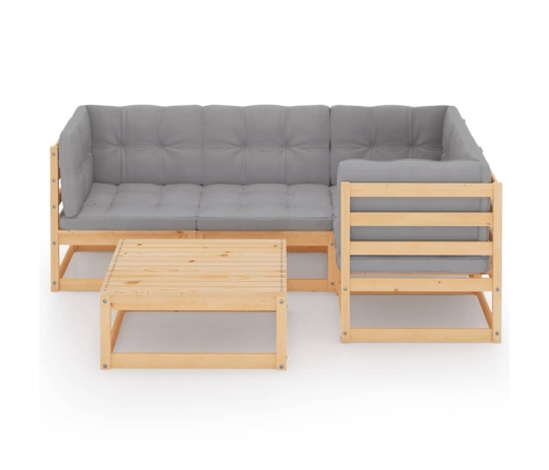 Juego de muebles de jardín 5 pzas y cojines madera pino maciza