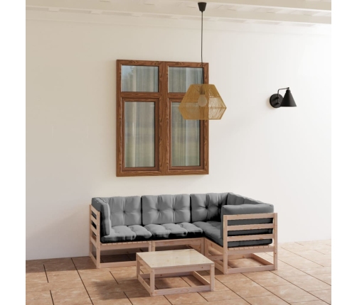 Juego de muebles de jardín 5 pzas y cojines madera pino maciza
