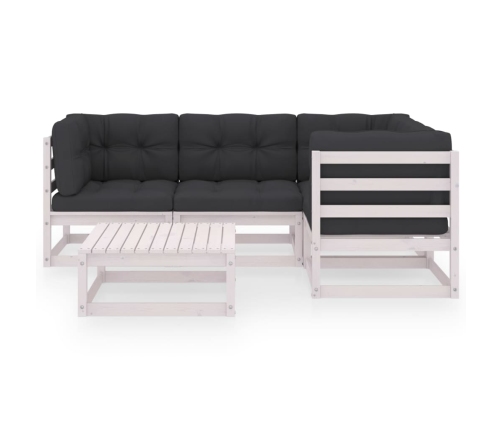 Juego de muebles de jardín 5 pzas y cojines madera pino maciza