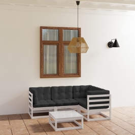 Juego de muebles de jardín 5 pzas y cojines madera pino maciza