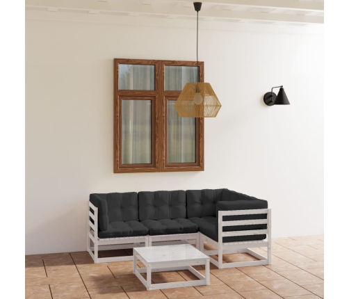 Juego de muebles de jardín 5 pzas y cojines madera pino maciza