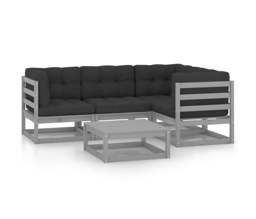 Juego de muebles de jardín 5 pzas y cojines madera pino maciza