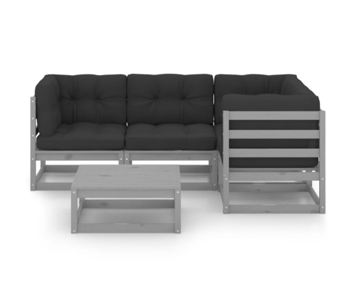 Juego de muebles de jardín 5 pzas y cojines madera pino maciza