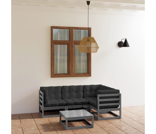 Juego de muebles de jardín 5 pzas y cojines madera pino maciza