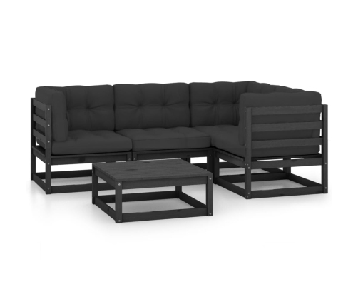 Juego de muebles de jardín 5 pzas y cojines madera pino maciza