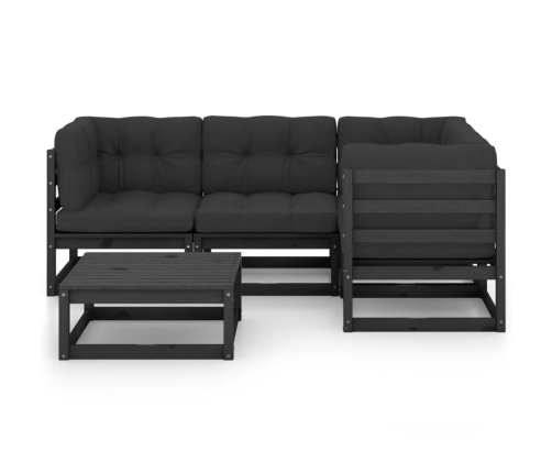Juego de muebles de jardín 5 pzas y cojines madera pino maciza