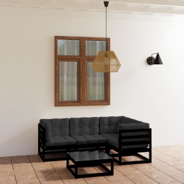 Juego de muebles de jardín 5 pzas y cojines madera pino maciza