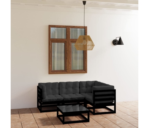 Juego de muebles de jardín 5 pzas y cojines madera pino maciza
