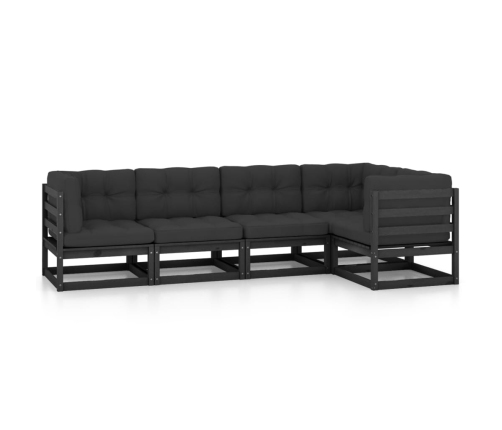 Juego de muebles de jardín 5 pzas y cojines madera pino maciza