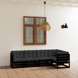 Juego de muebles de jardín 5 pzas y cojines madera pino maciza