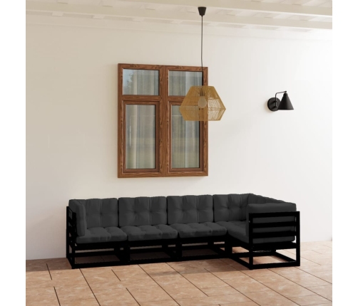 Juego de muebles de jardín 5 pzas y cojines madera pino maciza