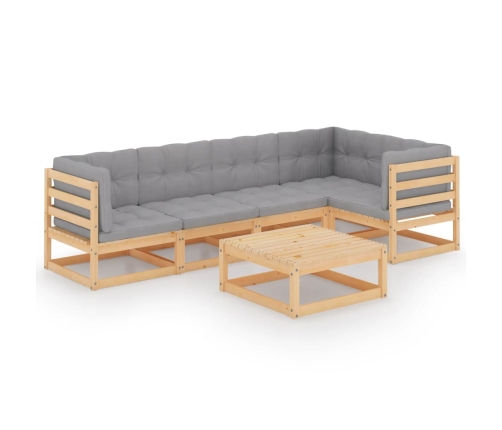Muebles de jardín 6 piezas con cojines de madera de pino maciza