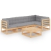 Muebles de jardín 6 piezas con cojines de madera de pino maciza