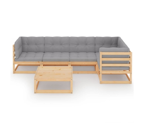 Muebles de jardín 6 piezas con cojines de madera de pino maciza