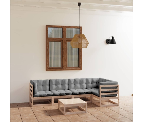 Muebles de jardín 6 piezas con cojines de madera de pino maciza