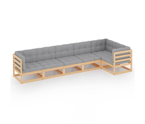 Muebles de jardín 6 piezas con cojines de madera de pino maciza