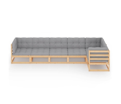 Muebles de jardín 6 piezas con cojines de madera de pino maciza
