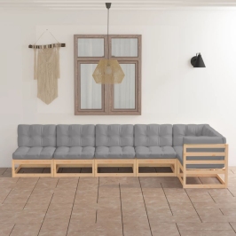 Muebles de jardín 6 piezas con cojines de madera de pino maciza