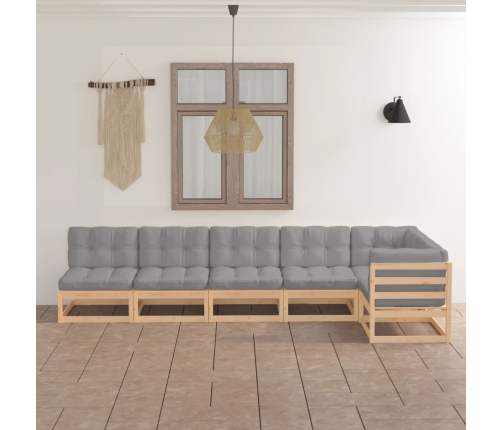 Muebles de jardín 6 piezas con cojines de madera de pino maciza