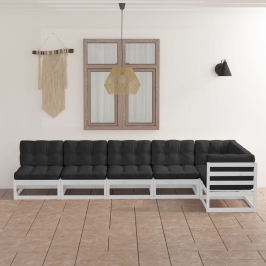Muebles de jardín 6 piezas con cojines de madera de pino maciza