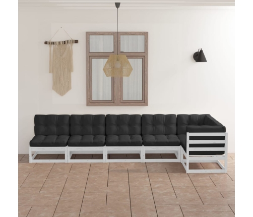 Muebles de jardín 6 piezas con cojines de madera de pino maciza