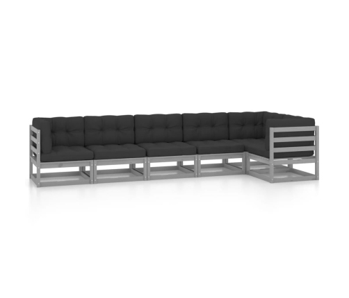 Juego de muebles de jardín 6 pzas y cojines madera pino maciza