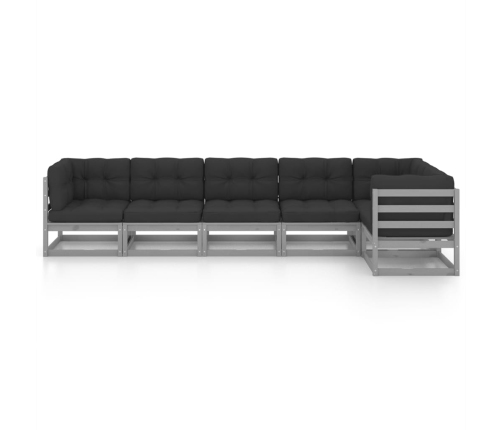 Juego de muebles de jardín 6 pzas y cojines madera pino maciza