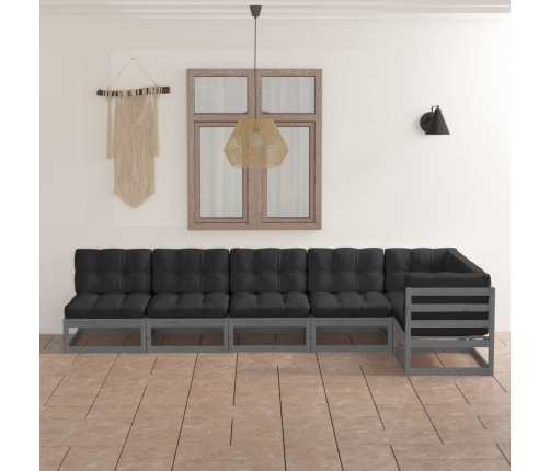 Juego de muebles de jardín 6 pzas y cojines madera pino maciza