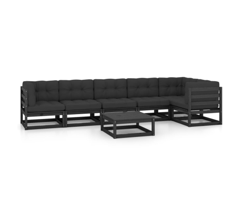 Juego de muebles de jardín 7 pzas y cojines madera pino maciza