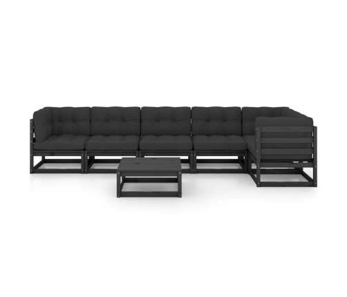 Juego de muebles de jardín 7 pzas y cojines madera pino maciza
