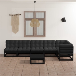 Juego de muebles de jardín 7 pzas y cojines madera pino maciza
