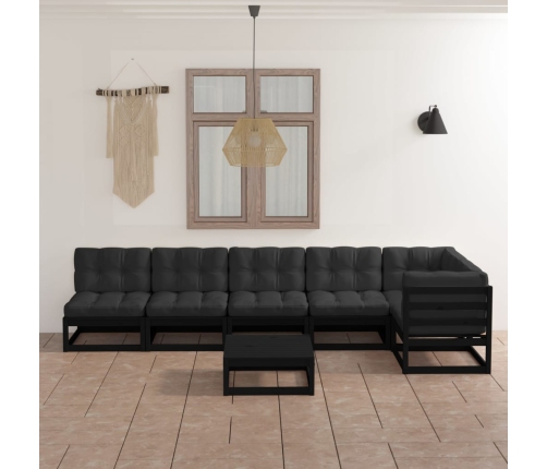 Juego de muebles de jardín 7 pzas y cojines madera pino maciza