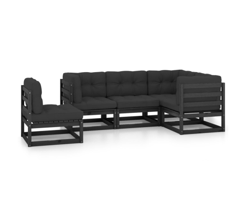 Juego de muebles de jardín 5 pzas y cojines madera pino maciza