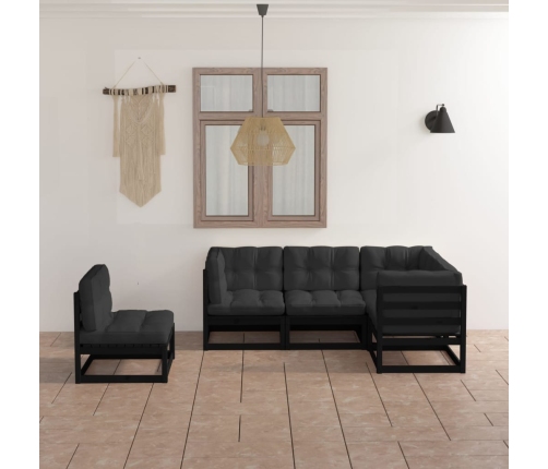 Juego de muebles de jardín 5 pzas y cojines madera pino maciza